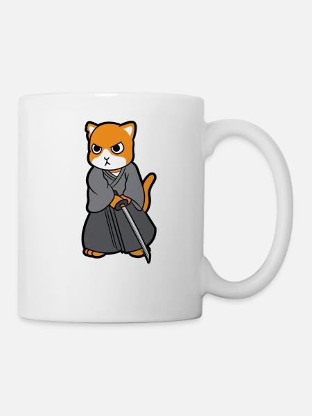 Samurai Katze mit Katana - Tasse - Weiß