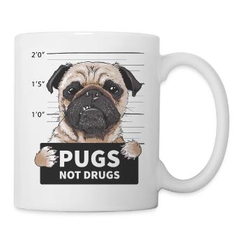PUGS NOT DRUGS lustiges Mops Geschenk Möpse Hund - Tasse - Weiß - Rechts