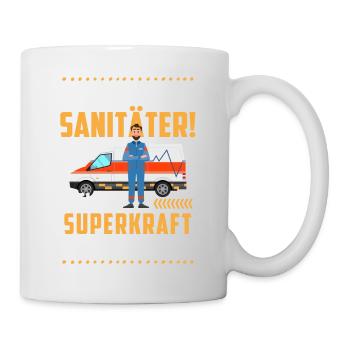 Rettungsdienst Notruf Sani Geschenk · Superkraft - Tasse - Weiß - Rechts