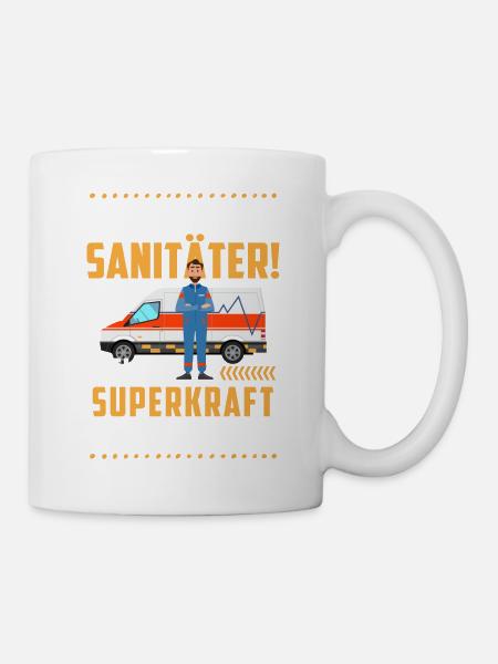 Rettungsdienst Notruf Sani Geschenk · Superkraft - Tasse - Weiß