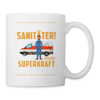 Rettungsdienst Notruf Sani Geschenk · Superkraft - Tasse - Weiß - Rechts