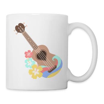 Brown-Herz-Ukulele mit Hibiscus-Blumen - Tasse - Weiß - Rechts