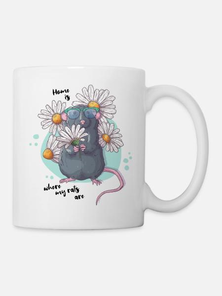 Süße Ratte mit Blümchen | Lustiger Spruch - Tasse - Weiß