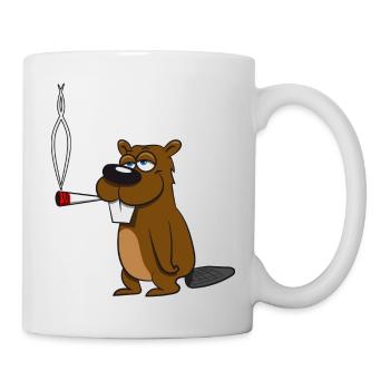 Biber joint kiffen witzig drogen Holz Damm Wasser - Tasse - Weiß - Rechts