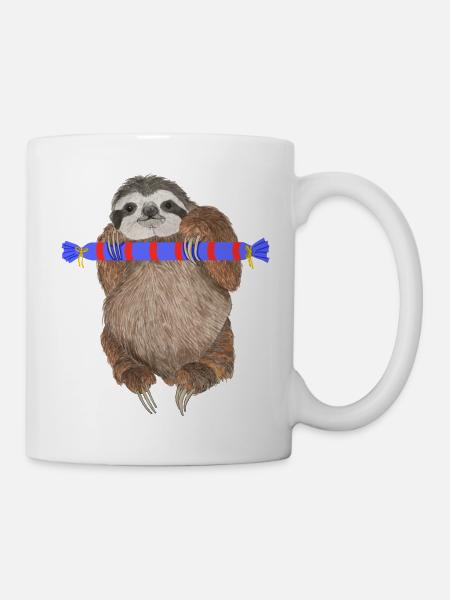 Faultier mit Geschenk - Tasse - Weiß