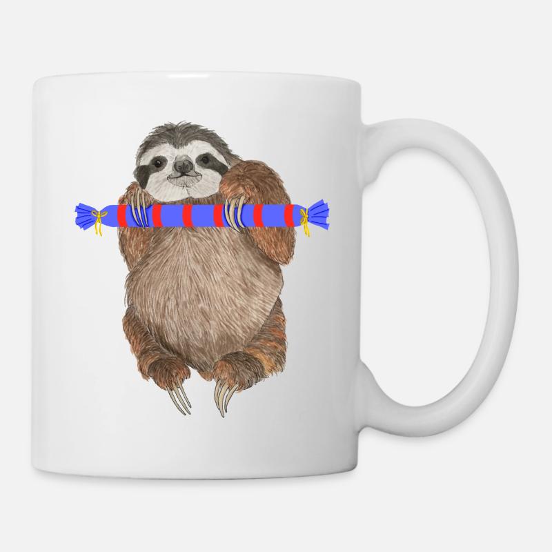 Faultier mit Geschenk - Tasse - Weiß