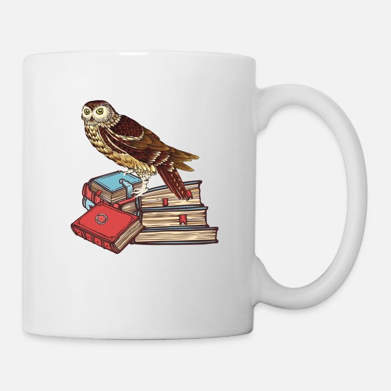 Buecher Eule Weisheit Lesen - Tasse - Weiß