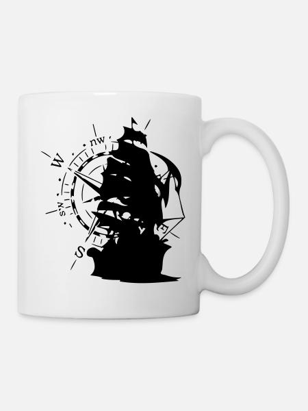 WindRose mit Segelschiff | Freizeimode Bstyled - Tasse - Weiß
