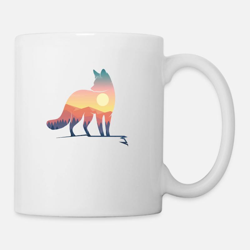Silhouette de renard avec art paysage nature - Mug blanc - blanc