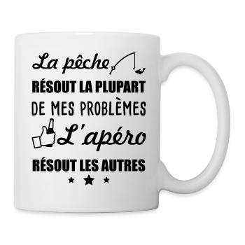 La pêche résout problèmes, pêche, apéro, alcool - Mug blanc - blanc - Droite