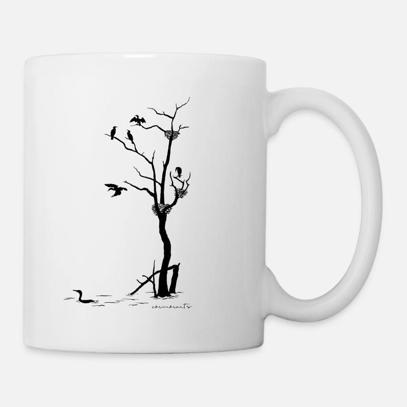 Kormorane auf totem Baum - Tasse - Weiß