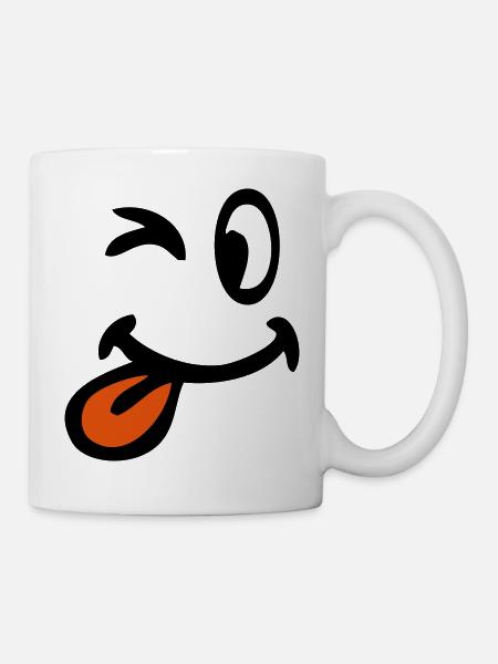 sourire clin oeil tire langue - Mug blanc - blanc