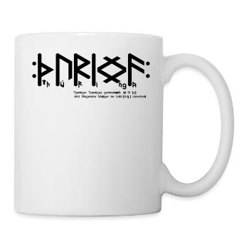 Thüringer "Þuringa" + Info [heathen roots_01]QRF0© - Tasse - Weiß - Rechts