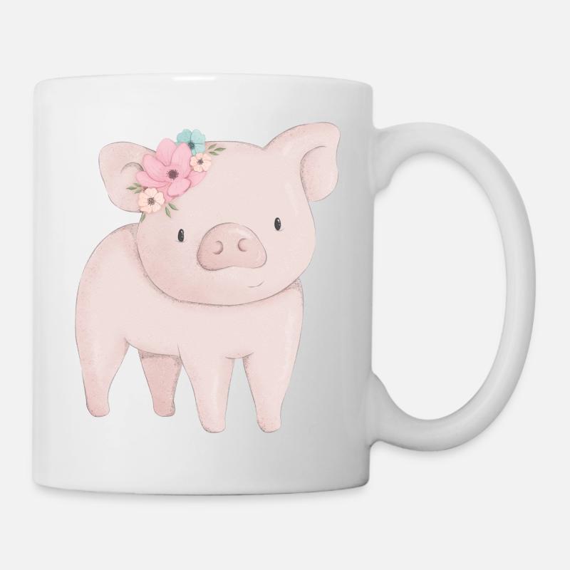 Baby Schwein mit Blume - Tasse - Weiß