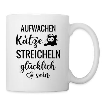 Katze streicheln glücklich sein - Tasse - Weiß - Rechts