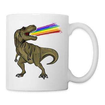 T-Rex Regenbogen Laser Uhrzeit Geschenkidee - Tasse - Weiß - Rechts
