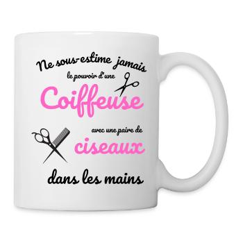 T-shirt ne sous estime jamais coiffeuse ciseaux - Mug blanc - blanc - Droite