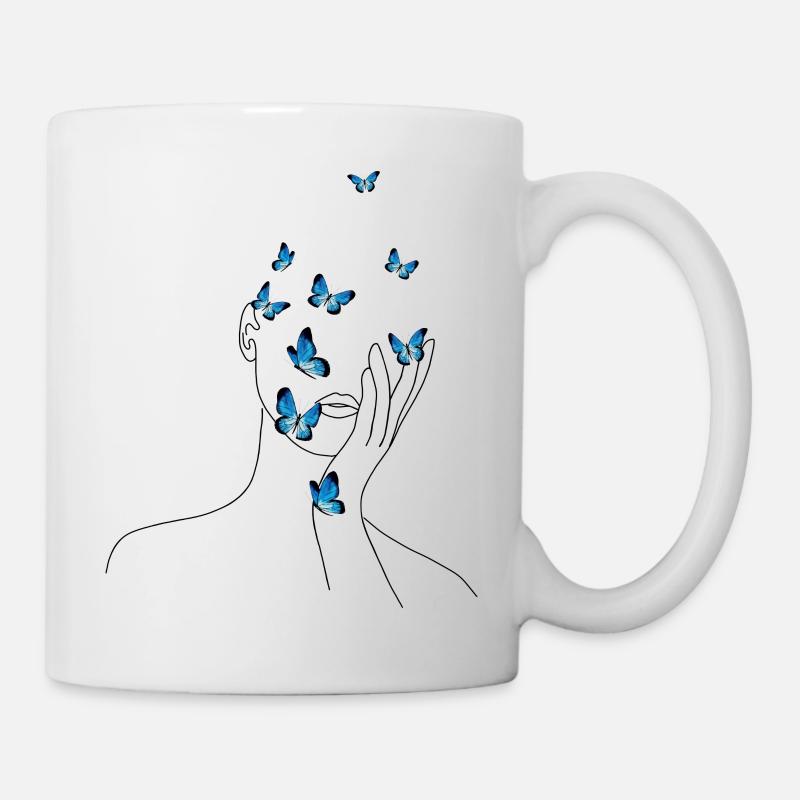 Butterfly Line Art Face - Mug - white