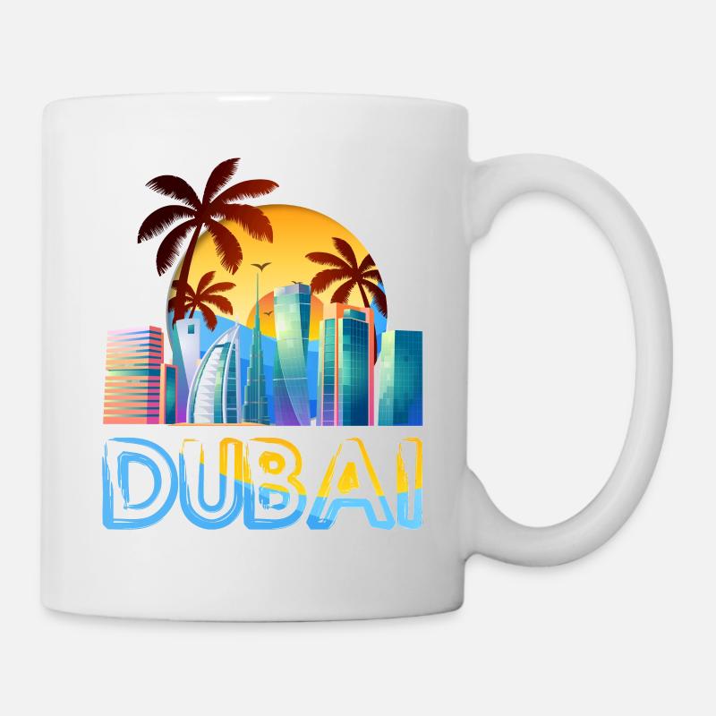Dubai Skyline Summer Sun Palm Seam Beach Sea - Mug - white