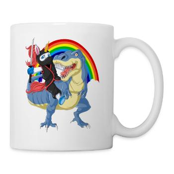 Ninja Einhorn Reiten Dinosaurier - Tasse - Weiß - Rechts