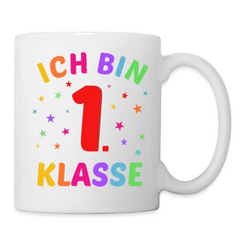 Ich bin 1. Klasse - bunte Sterne - Tasse - Weiß - Rechts