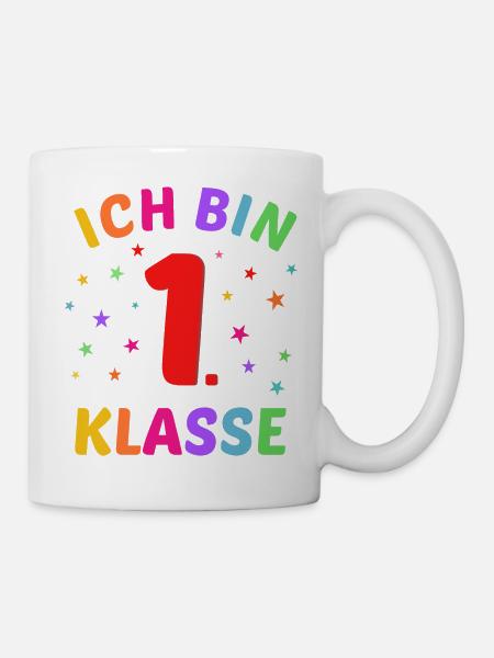 Ich bin 1. Klasse - bunte Sterne - Tasse - Weiß