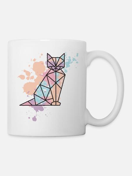 Geometrische Kat - Tasse - Weiß