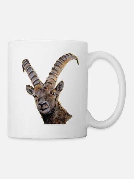 Scherenschnitt Tier Portrait Tierzeichen Steinbock - Tasse - Weiß