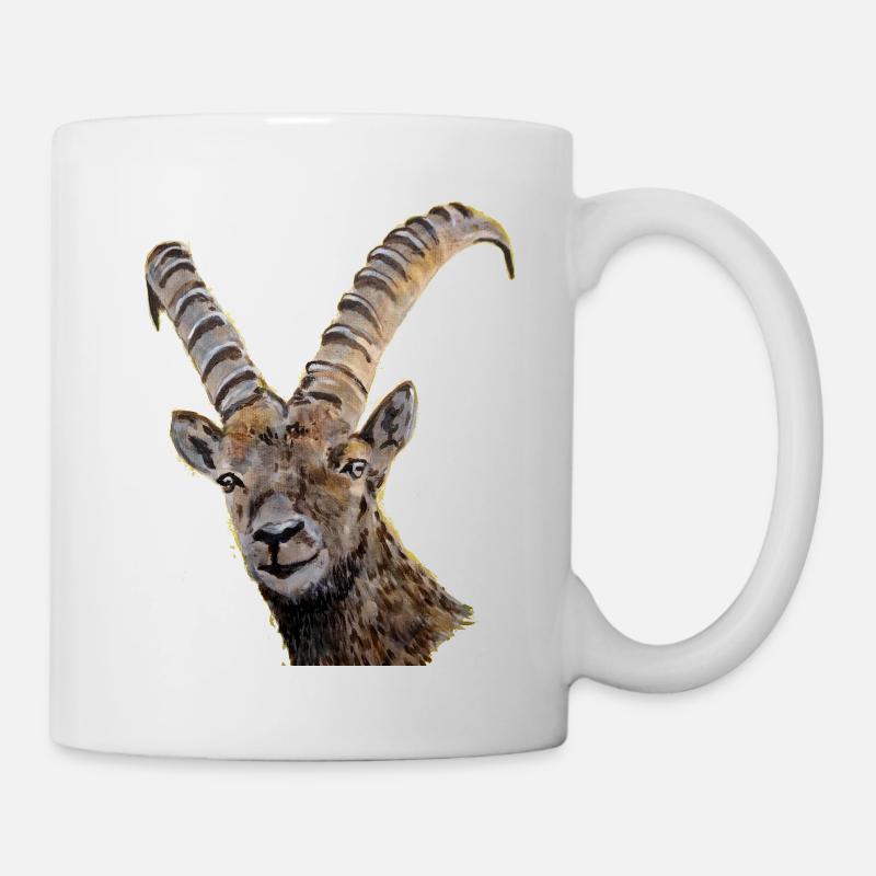 Scherenschnitt Tier Portrait Tierzeichen Steinbock - Tasse - Weiß