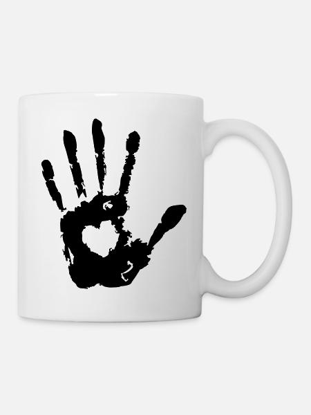 Stop Hand Left Heart Print - Tazza - bianco