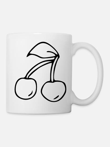 Émoji cerises broderie émoji croquis noir - Mug blanc - blanc