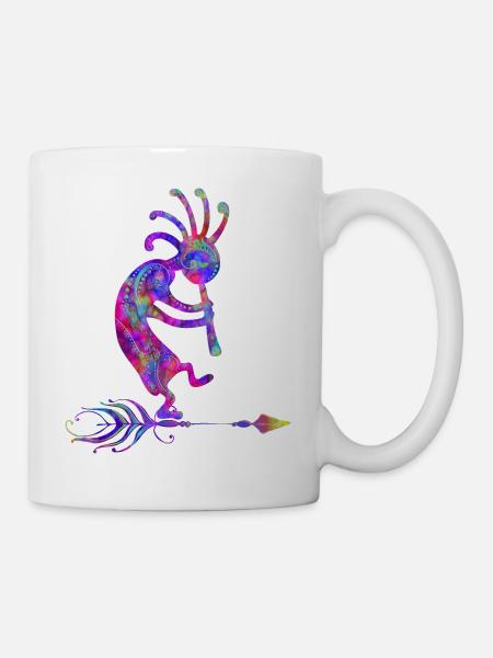 Native American Kokopelli With Feather 2 - Mug blanc - blanc