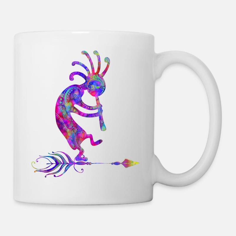 Native American Kokopelli With Feather 2 - Mug blanc - blanc