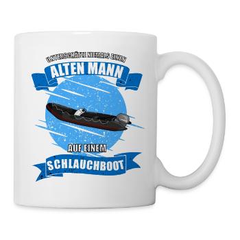 Alter mann auf einem Schlauchboot - Tasse - Weiß - Rechts