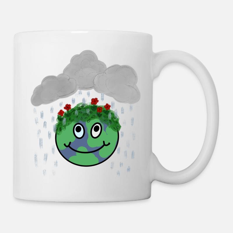 J’adore la pluie! Sol heureux avec des fleurs - Mug blanc - blanc