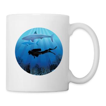 Shark Diving Scuba Diver - Mug - white - Right