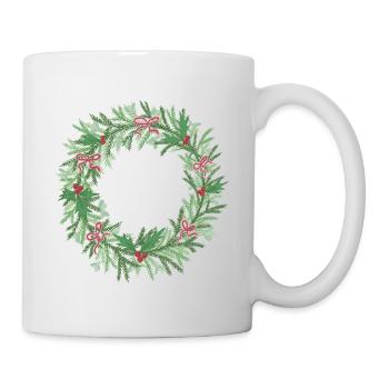 Weihnachtskranz mit roten Schleifen - Tasse - Weiß - Rechts