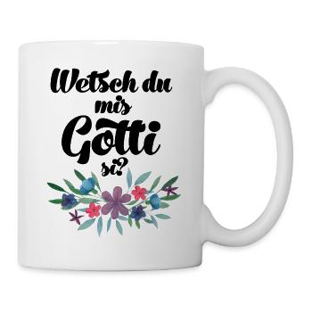 Wetsch du mis Gotti fragen Patentante fragen - Tasse - Weiß - Rechts