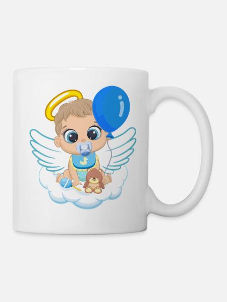 Baby Engel, Junge mit Engelsflügel, Luftballon - Tasse - Weiß