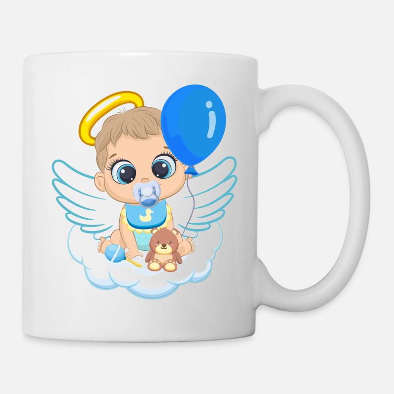 Baby Engel, Junge mit Engelsflügel, Luftballon - Tasse - Weiß