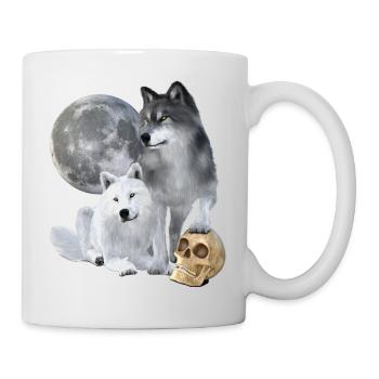 Loups, blancs, gris, lune, crâne - Mug blanc - blanc - Droite