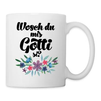 Wosch du mis Gotti si Gott fragen Patentante frage - Tasse - Weiß - Rechts