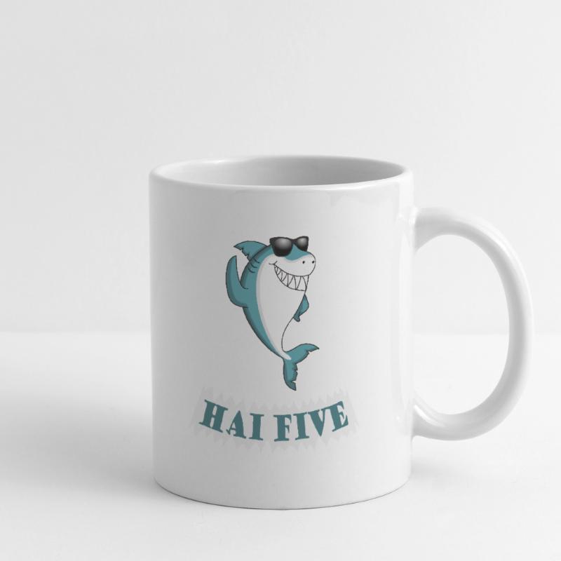Haifisch High Five oder in dem Fall: HAI FIVE! Tasse