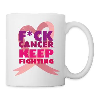 cancer keep fighting kampf krebs rosa schleife - Tasse - Weiß - Rechts