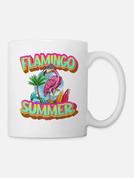 Flamingo Summer Sun Holiday Beach Sea Palm Trees - Mug - white