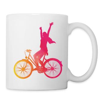 Woman in pink on a bicycle - Mug - white - Right