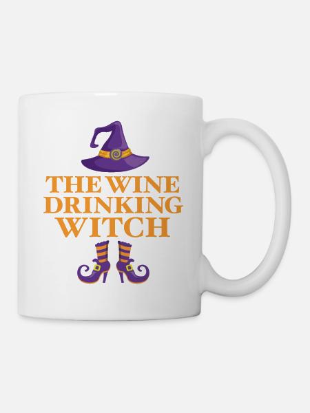 Die Wein trinkende Hexe - Tasse - Weiß