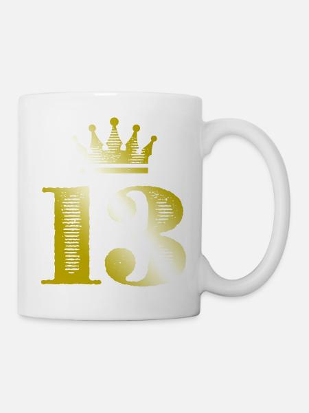 13 Chiffre Couronne Or - Mug blanc - blanc