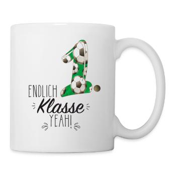 Endlich erste Klasse Fussball - Tasse - Weiß - Rechts