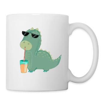 Cooler Dinosaurier mit Sonnenbrille und Cocktail - Tasse - Weiß - Rechts